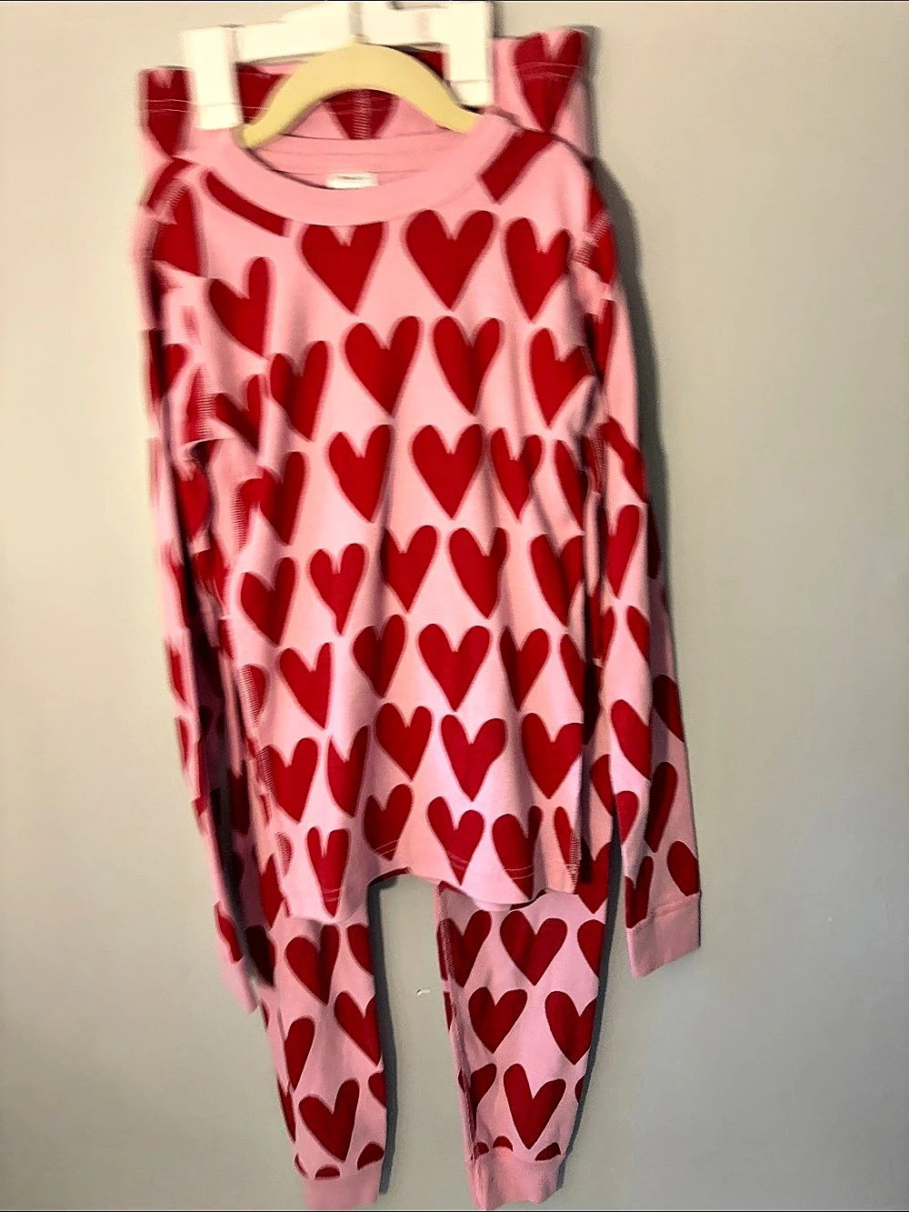 Hanna Andersson Long John Pajama Set - Red Hearts on Pink Girls 12